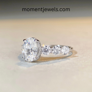 Bague de fiançailles en argent S925 plaqué platine avec moissanite taille ovale et pierre centrale sertie à griffes pour femme, alliance d'anniversaire et de mariage - Product Image 2
