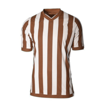 Erkek Kırmızı Beyaz Çizgili Kısa Kollu V Yaka Nem Emici Polyester Futbol Forması Normal Kalıp Her Mevsim
