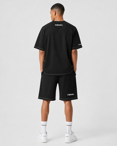 F2WIN Men's White Polyester/Cotton Fleece Quick Dry Seamless Fusing T-Shirt Shorts <b>Set</b> Stand Collar Casual Summer Wear - Product Image 2