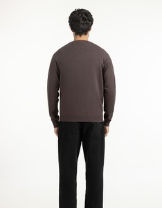 Men's Brown V-Neck Knitted <b>Pullover</b> <b>Sweater</b> Full Sleeve Solid Color Front Pocket Autumn Style - Product Image 4