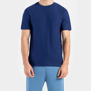 เสื้อยืดคอกลมแขนสั้นสีกรมท่าสำหรับผู้ชาย ผ้าฝ้าย 100% ผ้าเจอร์ซีย์เรียบ สวมใส่สบายๆ - Product Image 1