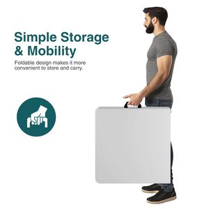 Tavolo pieghevole portatile resistente da 4 piedi con maniglia per il trasporto per attività interne ed esterne come feste di picnic in campeggio - Product Image 6