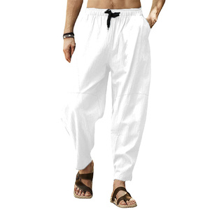 Pantalones bombachos de lino y algodón para hombre, ropa de calle con cintura elástica sólida, pantalones para correr, novedad de 2023, pantalones holgados con entrepierna, pantalones informales para hombre, color caqui - Product Image 2