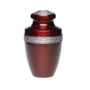 Urne funéraire en métal rouge brillant de haute qualité pour cendres humaines, taille adulte, artisanale en aluminium, fournitures funéraires, pot commémoratif - Product Image 1