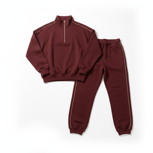 Conjunto Deportivo de Algodón Color Granate Unisex, Corte Holgado, Cierre de Cremallera de un Cuarto, Fabricante OEM ODM, Conjunto Deportivo a la Moda, Recién Llegado, Gran Venta - Product Image 4