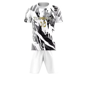Ensemble de maillots de football personnalisés pour hommes, blanc et noir, imprimé abstrait, col rond, manches courtes, polyester respirant, nom de l'équipe 1 - Product Image 4