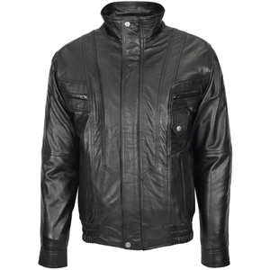 Men's Black Nappa Leather Blouson <b>Jacket</b> Classic Fit Premium Fashion Outerwear OEM Manufacturer - Product Image 4