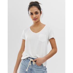 Camiseta blanca de manga corta con cuello redondo para mujer, corte regular, jersey de algodón, top informal - Product Image 1