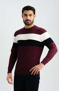 Pull en tricot rayé pour homme, manches longues, bordeaux, blanc, noir, style automne, 100% acrylique - Product Image 2