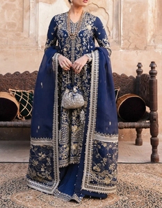Ensemble Kurta Palazzo Dupatta brodé noir pour femmes, tenue de fête traditionnelle indienne pakistanaise - Product Image 3