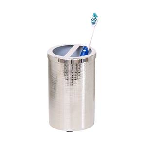 Stylish Silver Textured Metal <b>Toothbrush</b> <b>Holder</b> Round Two Slot Bathroom Accessory Countertop Organizer Modern Home Decor - Product Image 1