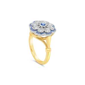 แหวนทองคำแท้ 14k/18k ประดับพลอยไพลินสีน้ำเงินซีลอน 41 เม็ด และเพชรธรรมชาติ 8 เม็ด น้ำหนัก 0.56 กะรัต คุณภาพ D/E-VVS/VS สำหรับเป็นของขวัญวาเลนไทน์ รับผลิตแบบ OEM ODM - Product Image 2