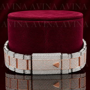 Reloj Mecánico de Lujo para Hombre, de Acero Inoxidable con Moissanita, Bicolor, GMT |   Reloj analógico de 20 mm en tono oro rosa con cristal, edición limitada - Product Image 5
