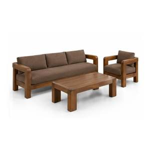 Solid Teak <b>Wood</b> <b>Sofa</b> and Armchair Set with Rectangular Coffee Table for Hotel Lounge and Living Room Furniture - Product Image 3