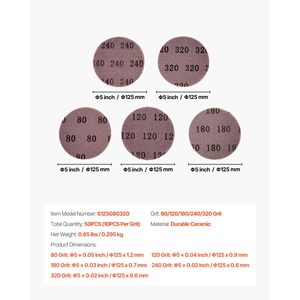 Dischi Abrasivi in Ceramica Anti-Intasamento da 5 Pollici, Grana Assortita 80/120/180/240/320, con Velcro, 50 Pezzi per Confezione - Product Image 3
