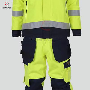 เสื้อแจ็คเก็ตกันหนาวสะท้อนแสงสีเหลืองแบบกำหนดเอง ชุดทำงานสองชิ้น เสื้อแจ็คเก็ตนิรภัยสะท้อนแสงสำหรับฤดูหนาว ชุดความปลอดภัยมองเห็นได้ชัดเจน - Product Image 4
