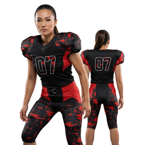 Uniforme de football américain sublimé sur mesure, vente en gros, motif camouflage noir et rouge, ensemble maillot et pantalon pour entraînement et matchs d'équipe - Product Image 2