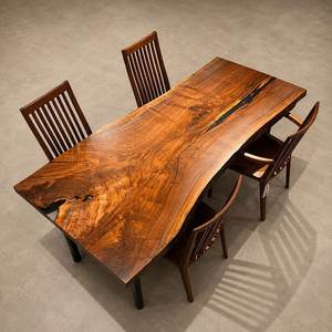 Handmade Rustic Solid Oak Live Edge Farmhouse Dining Table Rectangle Shape Modern Natural <b>Slab</b> Apartment-Friendly - Product Image 1
