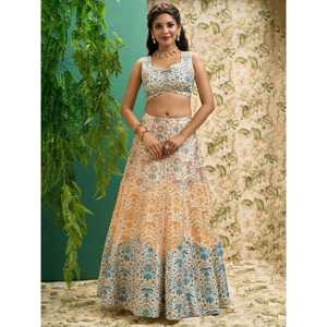 ผ้าไหมพิมพ์ลายสีขาวนวลที่น่าทึ่งสำหรับงานแต่งงาน lehenga choli กับ dupatta - Product Image 5