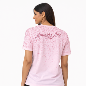 Camiseta Rosa con Pedrería para Mujer, Camiseta Informal de Algodón, Logotipo Personalizado, Ropa Brillante para Mujer, Proveedor Mayorista OEM - Product Image 2