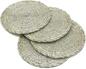 Sous-verres ronds en perles de verre de 4 pouces, faits à la main, style bohème - Product Image 1