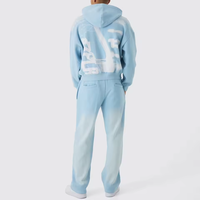Heren stalen grijs fleece trainingspak met capuchon, joggingbroek, tweedelig, winter sportkleding