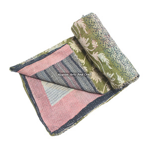 End Year Sale Buy Vintage Kantha <b>Quilts</b> <b>Throw</b> Indian Reversible Handmade Washable Cotton Printed Heavy <b>Throw</b> Sari Blanket Patch - Product Image 1