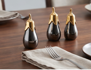 Eggplant Brinjal Shaped Metal Salt and Pepper Shakers Set For Kitchen Restaurant Novelty Storage Holders Durable Standing Type - Product Image 4