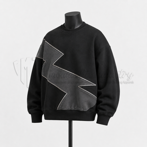 Sweat-shirt à col rond noir personnalisé pour homme, design graphique à empiècements contrastants, pull en molleton, streetwear, OEM ODM - Product Image 3