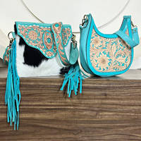 Tas Selempang Kulit Sapi Asli Ukiran Tangan dengan Harga Grosir, Dilengkapi Tas Bahu Senada Motif Bunga, Set Tas Selempang untuk Wanita