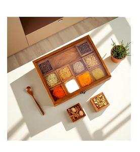 Boîte d'emballage en bois d'acacia 100% naturel pour sel de bain, boîte à épices en bois Masala, faite à la main, durable, de la plus haute qualité, boîte à épices et à sel - Product Image 5