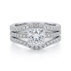 Ensemble de mariage en or blanc 10 carats avec diamant de laboratoire certifié IGI, taille princesse, 2,00 carats, clarté VS1, couleur F, diamant CVD - Product Image 1
