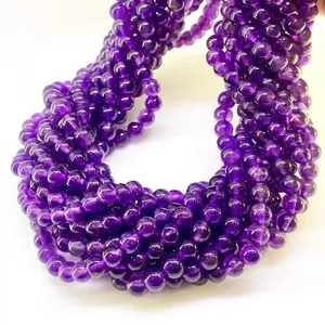Natural African <b>Amethyst</b> 4mm Smooth Round AA Grade Gemstone Beads Strand - Product Image 6