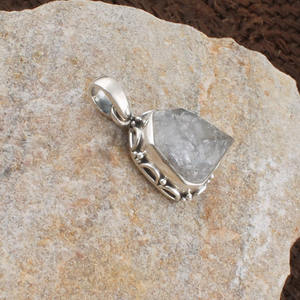 Handmade 925 Sterling Silver Aquamarine Pendant Natural Gemstone Artisan Handcrafted Dotted Border Necklace <b>Charm</b> Jewelry - Product Image 1