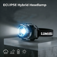 Lampe frontale LED hybride, autonomie de 8 à 16 heures, fixation multiple (tête/casque/main), IP65, faisceau réglable 600 lumens