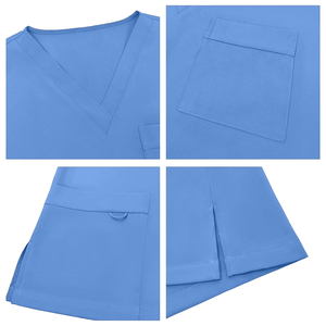 Women's Blue V-Neck Cotton <b>Scrub</b> <b>Set</b> with Pockets Woven Fabric Needle Detection for Hospital Use - Product Image 4