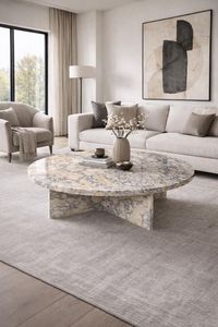 High-<b>End</b> Natural Marble Farmhouse Coffee Table with Round Solid Surface Vanity Top for Hotel Use - Product Image 2