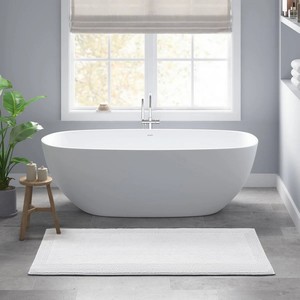 Modern White Rectangle Bath <b>Mat</b> Cotton Non-Slip Woven Home Rug Medium Thickness Machine Washable - Product Image 4