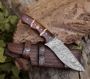 Couteau de chasse artisanal en acier de Damas, couteau de camping et d'extérieur haut de gamme, lame en acier à motifs durable, manche en bois fait main - Product Image 6