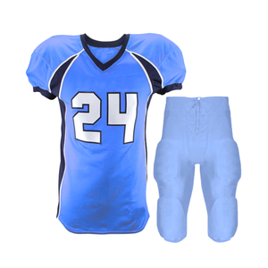 Custom Unisex American Football Jersey V-Neck Short Sleeve Sublimated 100% Polyester Moisture Wicking White Navy Trim Number 24 - Product Image 3
