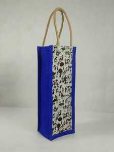 Sac cadeau pour bouteille de vin en jute imprimé fait main avec poignées en corde - Product Image 2