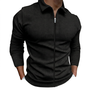 <b>Men's</b> Slim Fit Long Sleeve Shirt <b>Jacket</b> Zipper Turn-down Collar Casual Style Solid <b>White</b> Polyester Fleece Front - Product Image 3