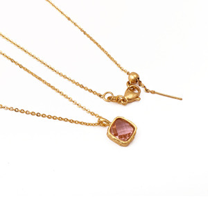 Rose Quartz Solitaire Pendant Necklaces-Gold Plated Cushion Dainty Gemstone-Handmade Charm-Anniversary Birthday Gift For <b>Wife</b> R - Product Image 1