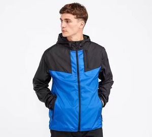 Men's <b>Hooded</b> <b>Soft</b> <b>Shell</b> <b>Jacket</b> Blue Black Color Blocked Water Resistant Zip Fly Outdoor Wear Regular Fit - Product Image 3