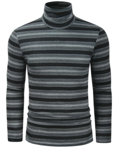 Camiseta de Punto de Manga Larga con Cuello Alto y Corte Ajustado para Hombre, Top Informal a Rayas - Product Image 1