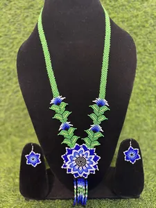 MEJOR OFERTA EN TENDENCIA: Conjunto de Collar Hecho a Mano con Cuentas Florales Verdes y Azules, Joyería Étnica Tribal Boho para Festival, Regalo para Fiestas - Product Image 4