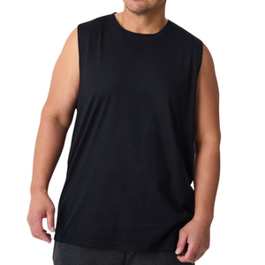 Plus Size Men's <b>Loose</b> Fit <b>Tank</b> <b>Top</b> Solid Color Neck Polyester/Cotton Knitted Breathable Gym Wear Casual Vest Custom Color - Product Image 4