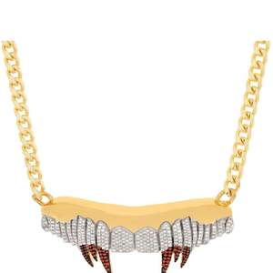 Collier pendentif dents de vampire plaqué or micro-pavé CZ diamant style hip-hop avec chaîne cubaine - Product Image 1