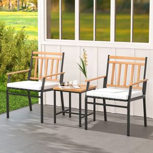 Set da Conversazione per Esterni in Legno di Acacia con Cuscini, 3 Pezzi, Arredamento da Giardino - Product Image 3