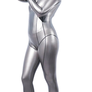 Combinaison longue argentée métallisée pour femme, taille haute, manches longues, col roulé, coupe moulante, en Spandex et Nylon, tenue de club, antistatique - Product Image 2